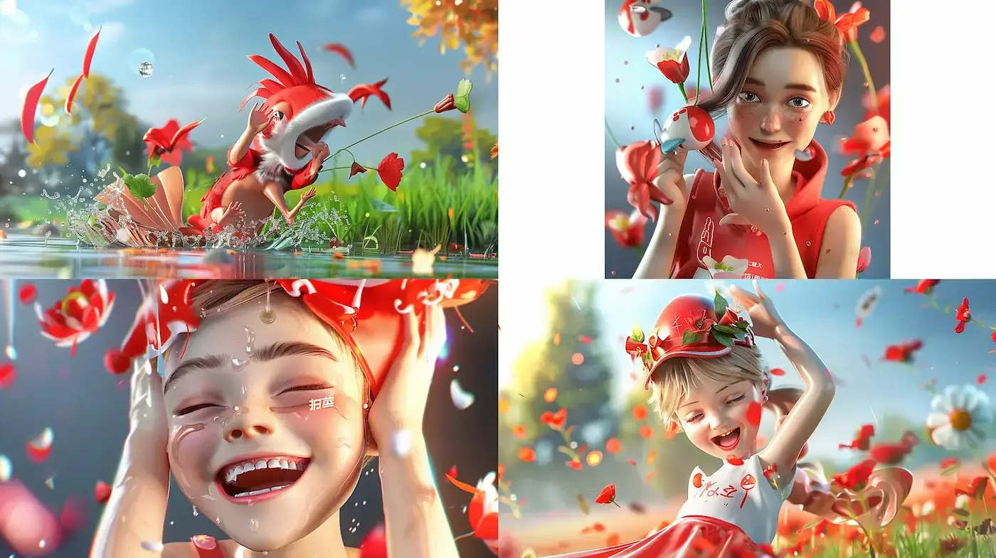 Whimsical and Playful Digital Illustrations with a Vibrant Nature Theme - Midjourney sref style