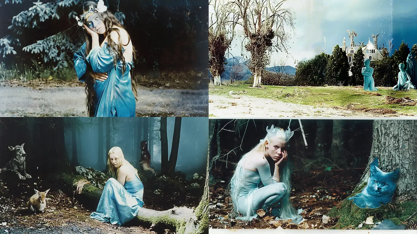 Ethereal Enchantment: A Dreamlike Fusion of Cool Hues and Surreal Imagery - Midjourney sref style
