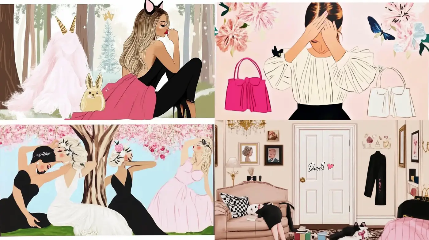 Chic Modern Whimsy: A Stylized Fusion of Contemporary Life with a Fairytale Twist - Midjourney sref style
