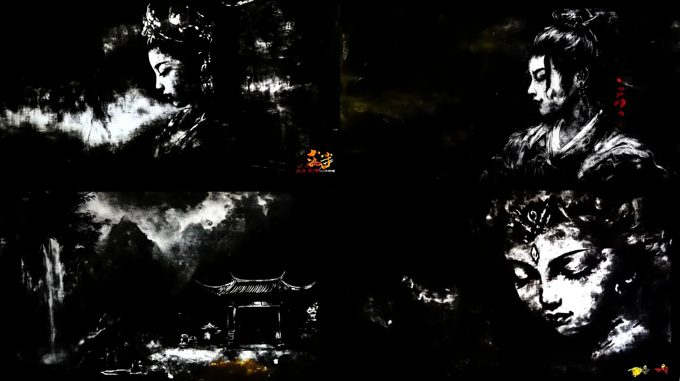Monochromatic Ethereal Brushwork across Time - Midjourney sref style