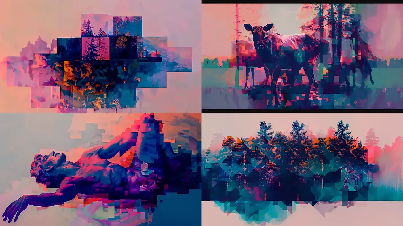 Prismatic Fragmentation: An Interplay of Digital Cubism and Natural Elements - Midjourney sref style