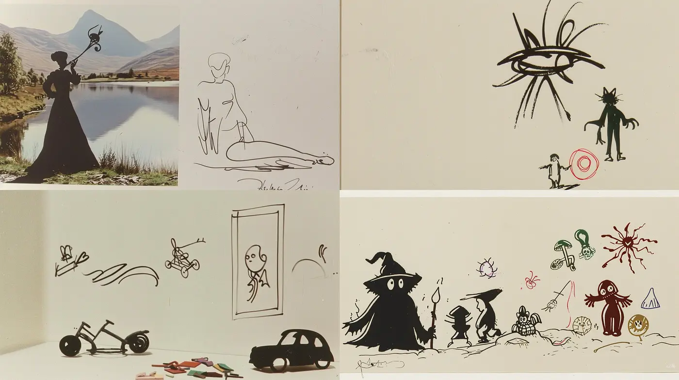 Whimsical Sketches with Monochromatic Minimalism - Midjourney sref style