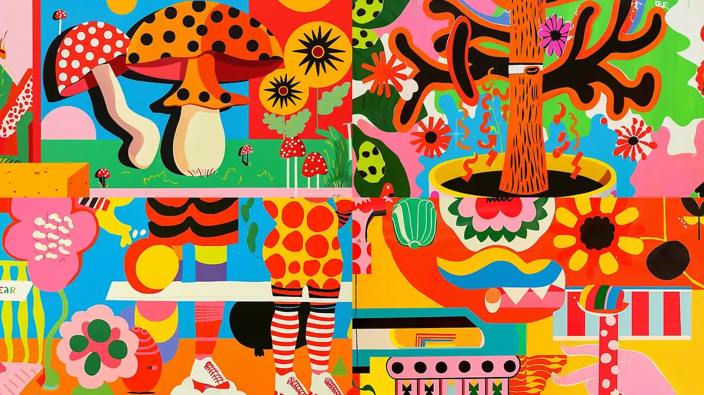 Vibrant Pop Art Inspired by Nature and Playfulness with Whimsical Designs - Midjourney sref style