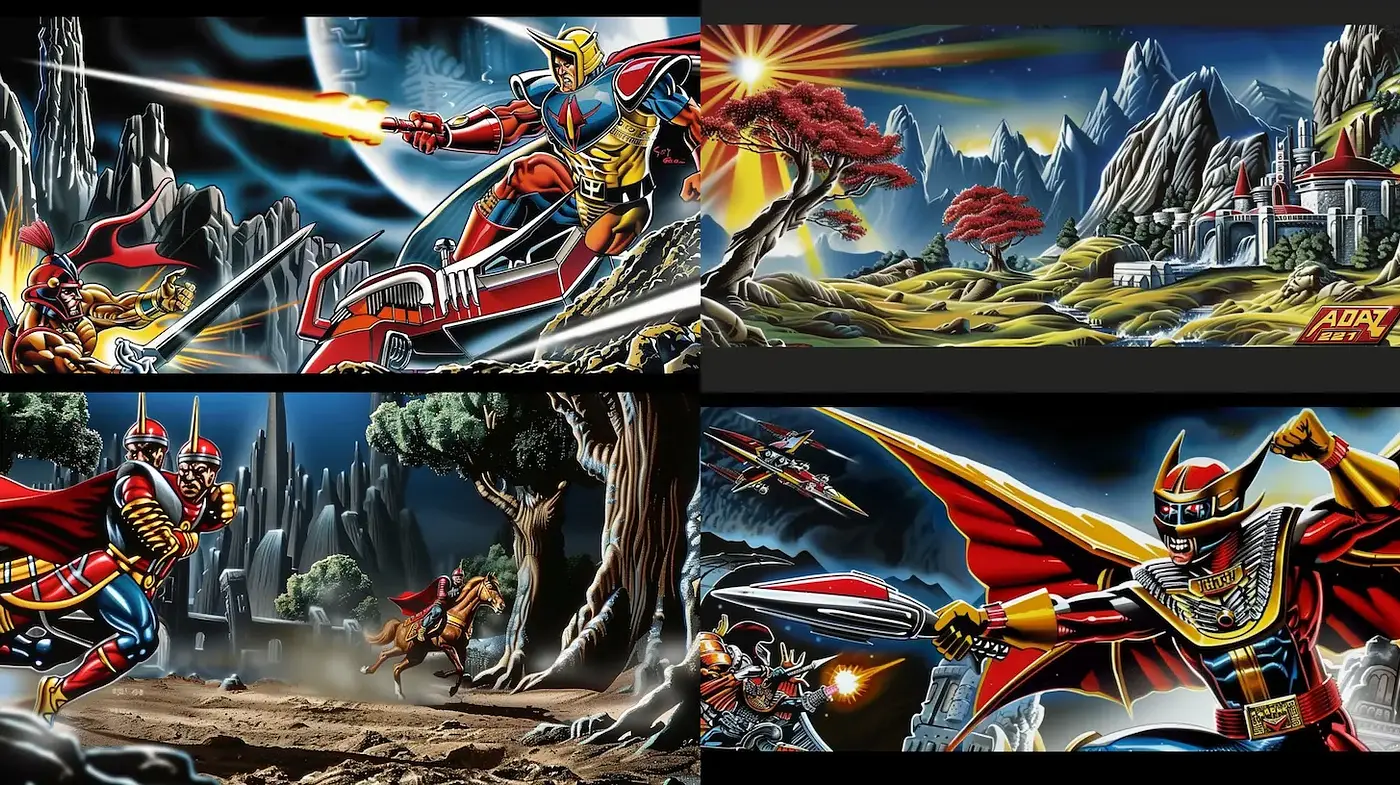 Dynamic Sci-Fi Illustrations with Bold Action and Vibrant Colors - Midjourney sref style
