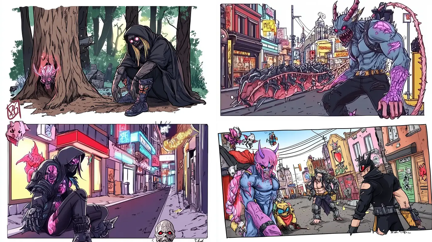 Vivid and Dynamic Comic Illustration Exploration - Midjourney sref style