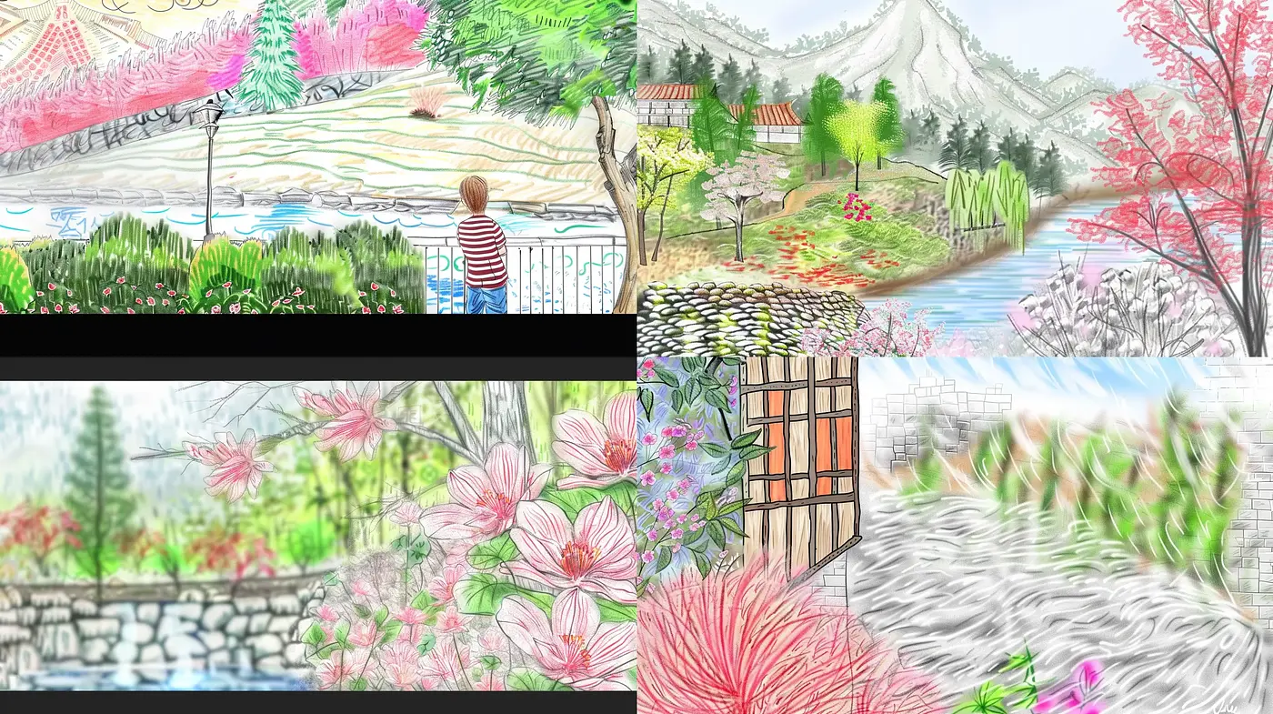 Sketchbook Blossom: A Hand-Drawn Fusion of Botanical and Pastel Dreamscapes - Midjourney sref style