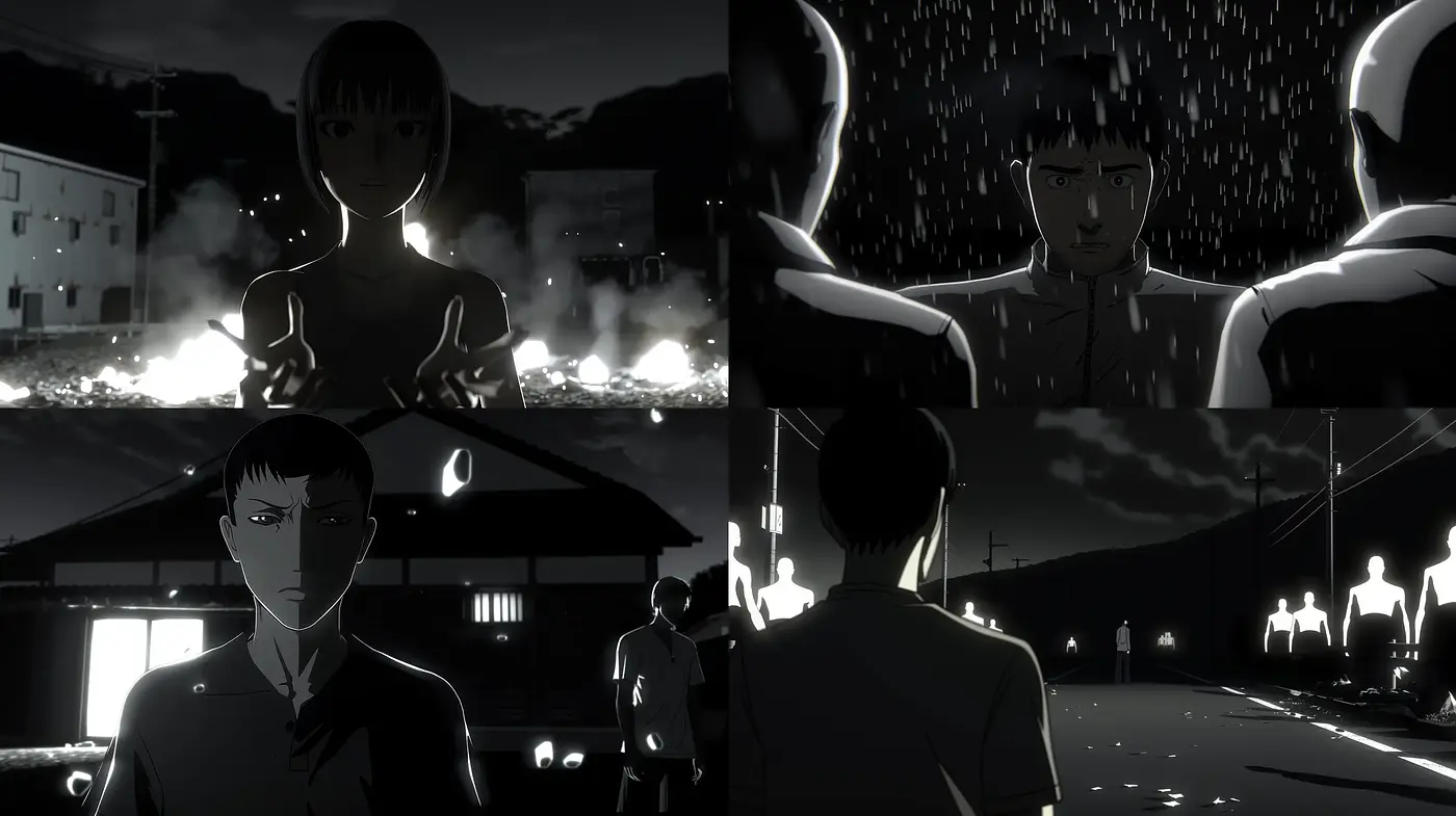 Nocturnal Anime Ambiance with Monochrome Palette - Midjourney sref style