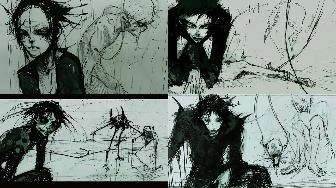 Ethereal Sketches of Melancholic Elegance - Midjourney sref style
