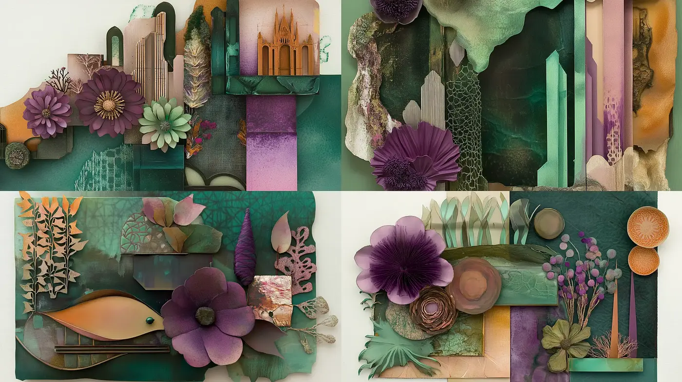 Surreal Botanical Collage with Vintage Undertones - Midjourney sref style