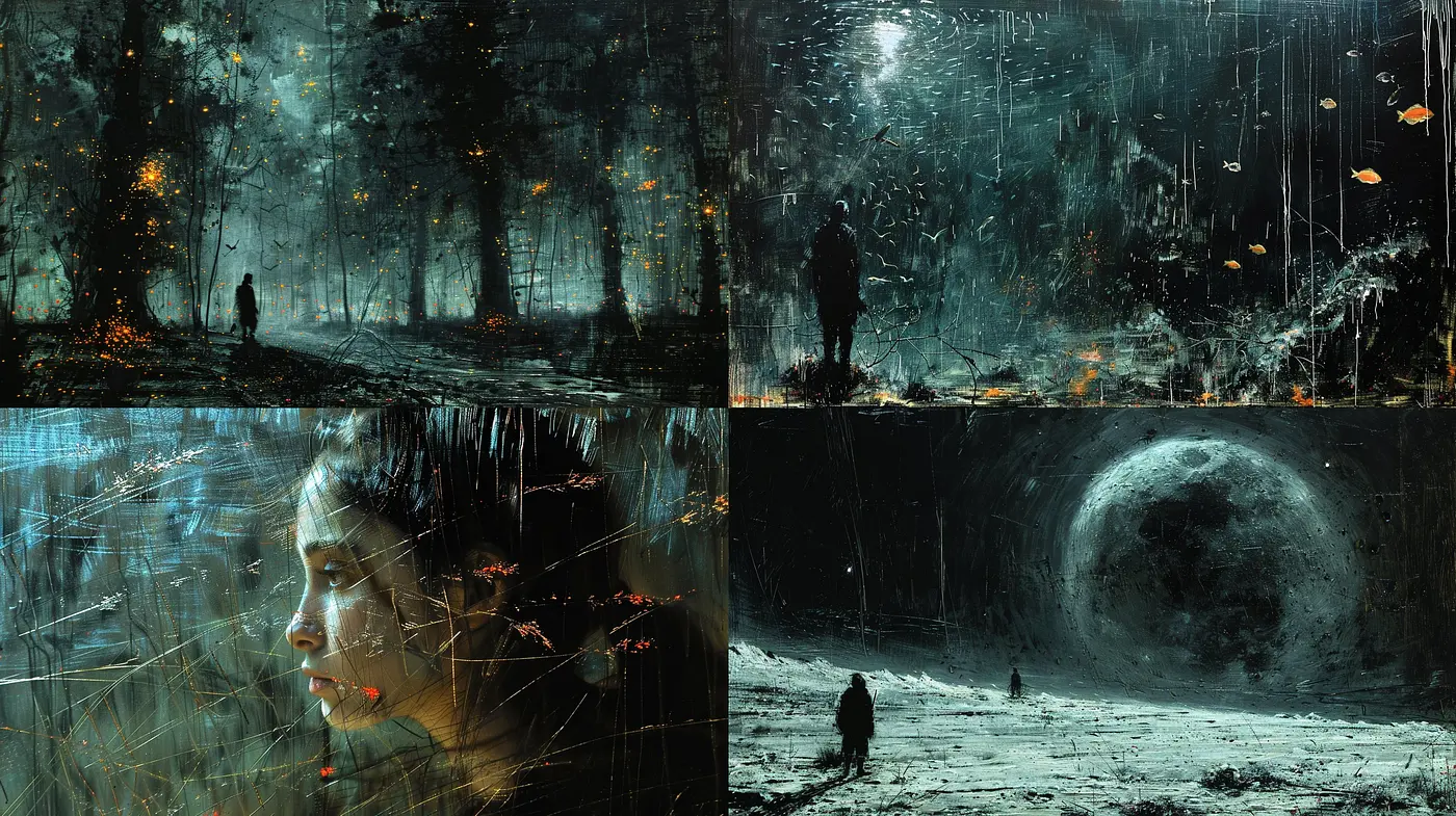 Ethereal Nocturne: A Symphony of Dark Hues and Dreamlike Textures - Midjourney sref style