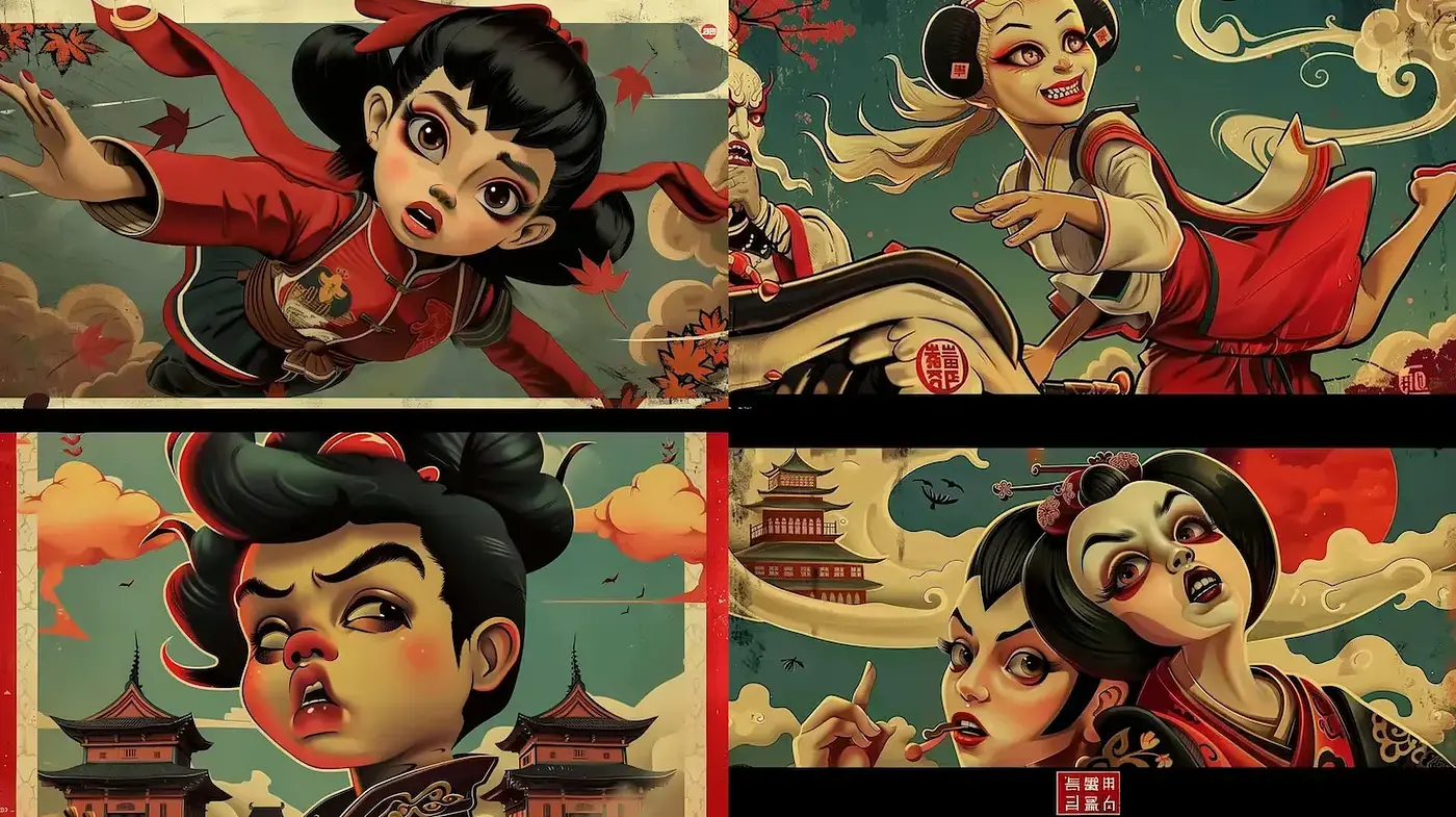 Stylized Vintage Eastern Aesthetics with a Vibrant Twist - Midjourney sref style