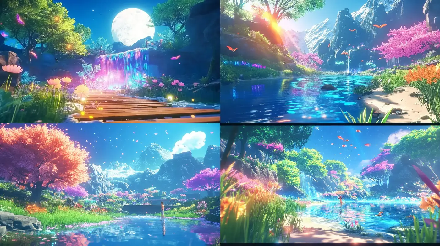 Enchanted Luminous Garden: A Consistent Dreamscape in Vivid Hues - Midjourney sref style