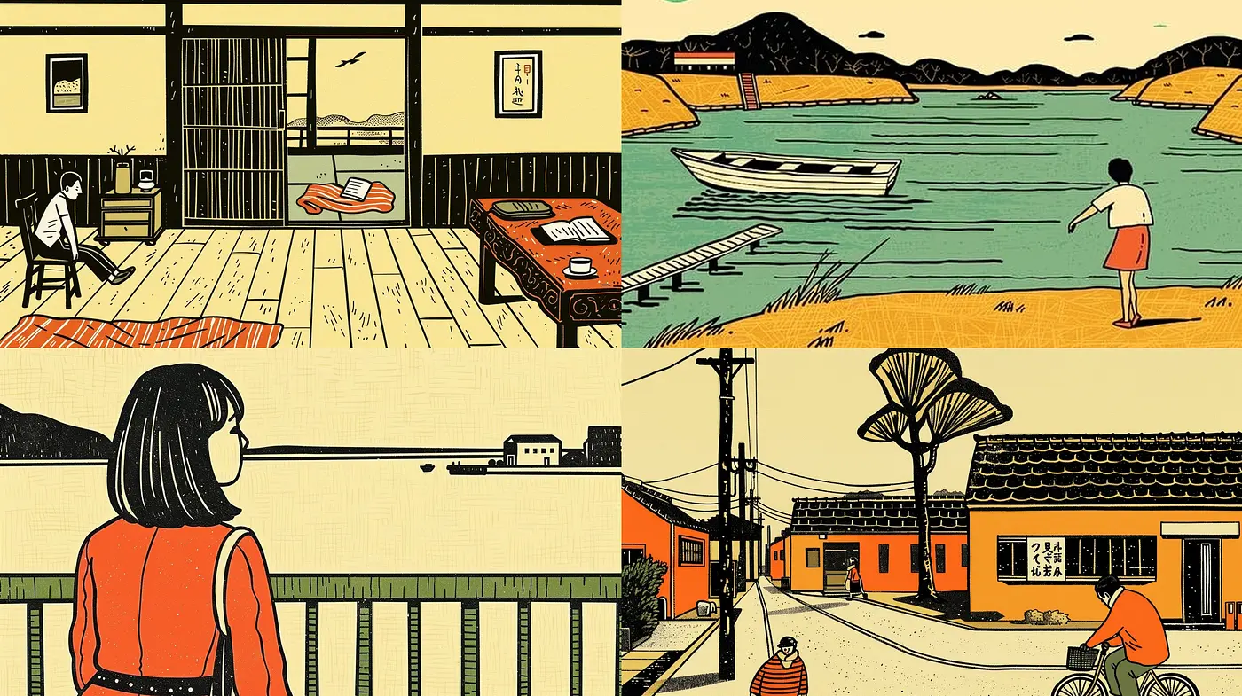 Retro Nostalgic Harmony: A Melancholic Homage to Mid-Century Print Art - Midjourney sref style