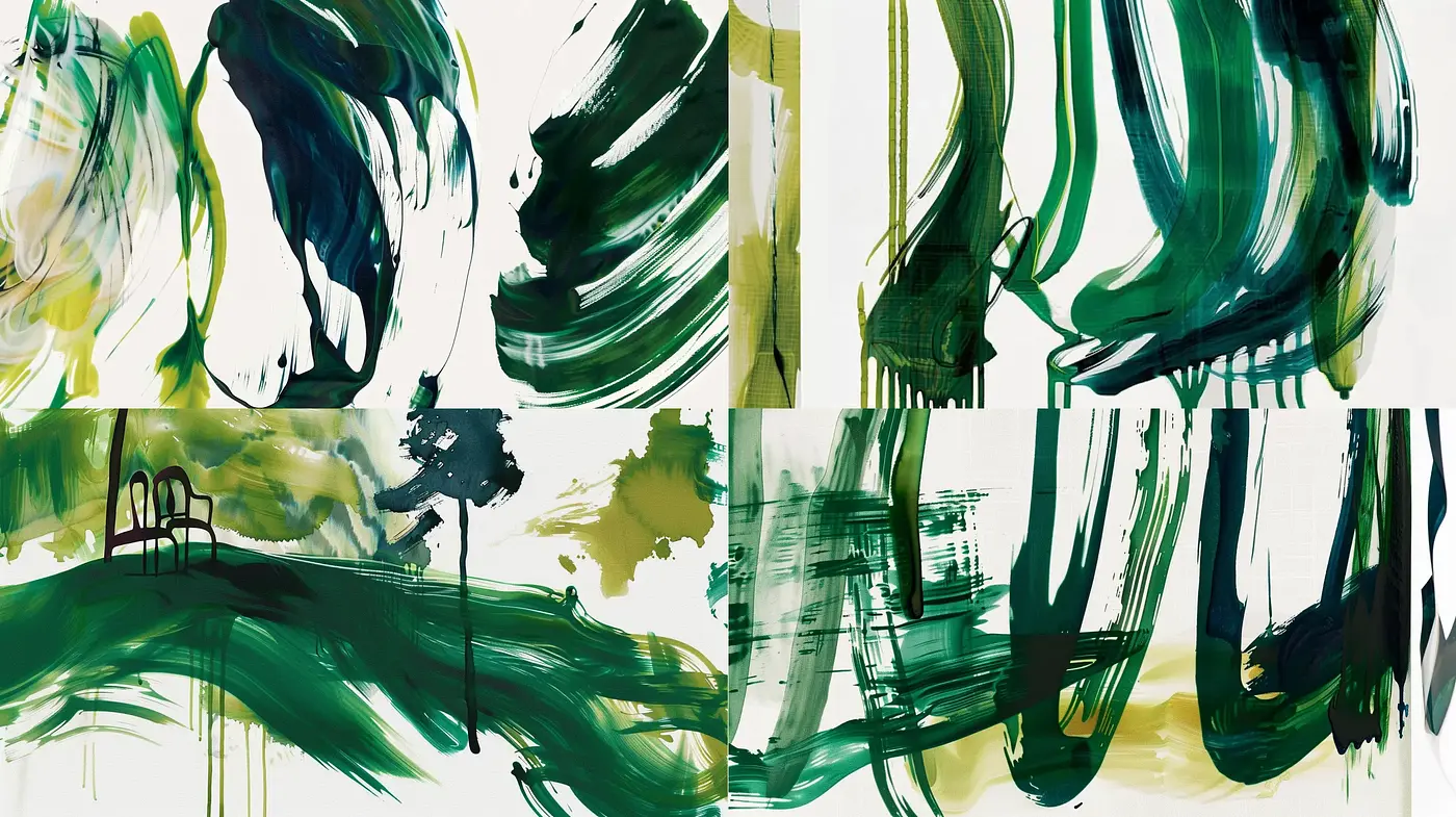 Abstract Brushstroke Harmony in Emerald and Onyx - Midjourney sref style