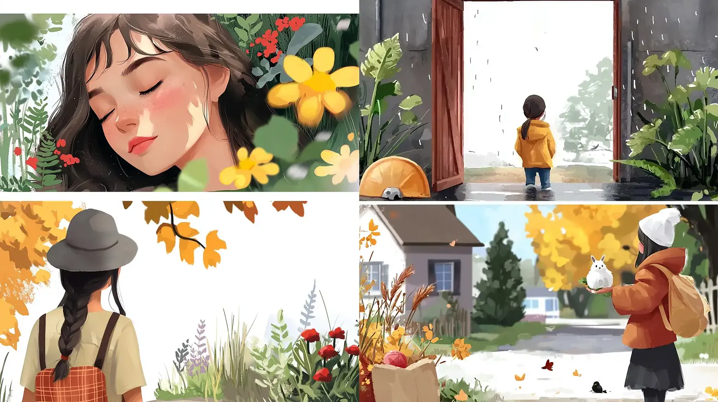 Autumn Whispers: Soft Pastel Storybook Illustrations - Midjourney sref style