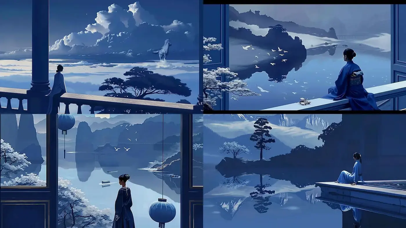 Mysterious Serenity in Blue: An Exploration of Ethereal Landscapes - Midjourney sref style