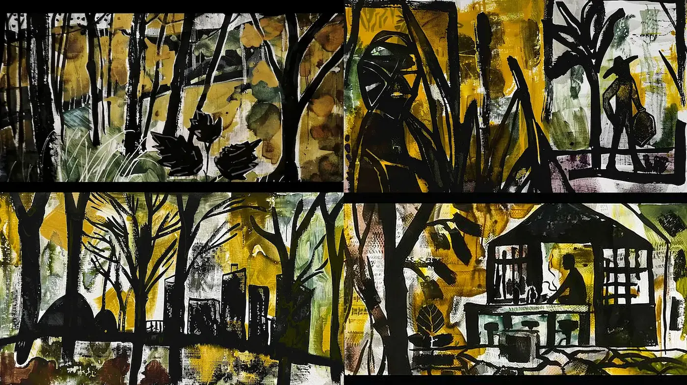 Intricate Textured Illustrations with Vibrant Organic Themes - Midjourney sref style