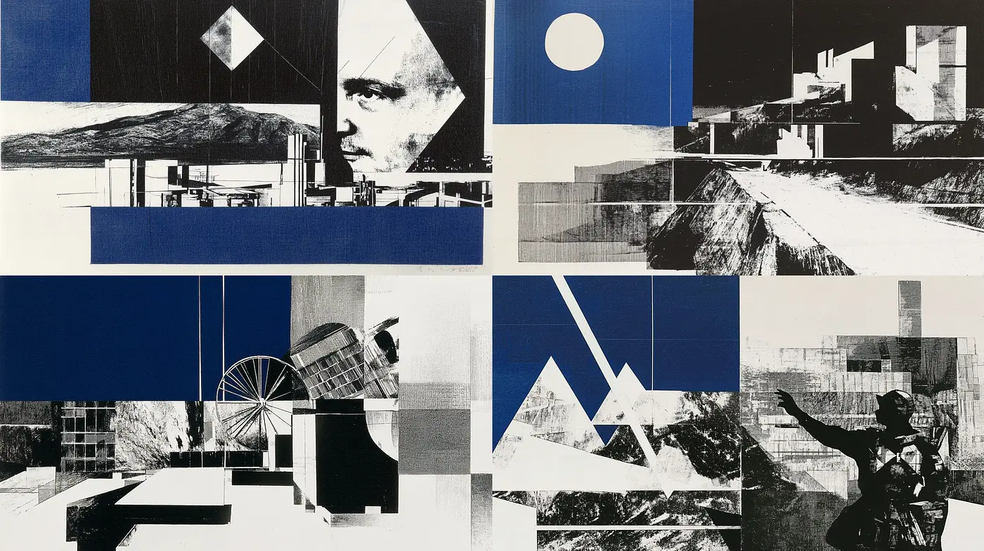 Abstract Geometric Harmony: A Juxtaposition of Monochrome and Ultramarine - Midjourney sref style