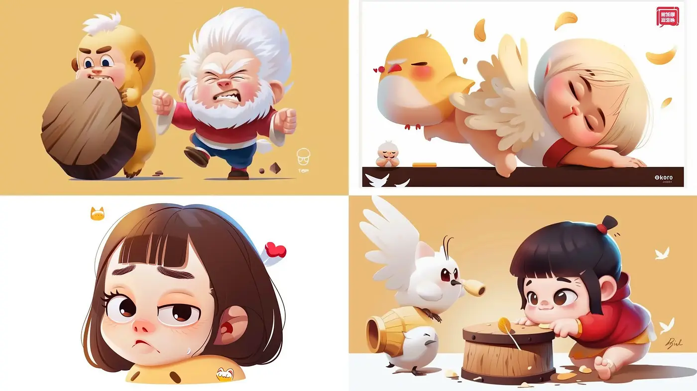 Warm-Toned Whimsical Character Illustrations - Midjourney sref style