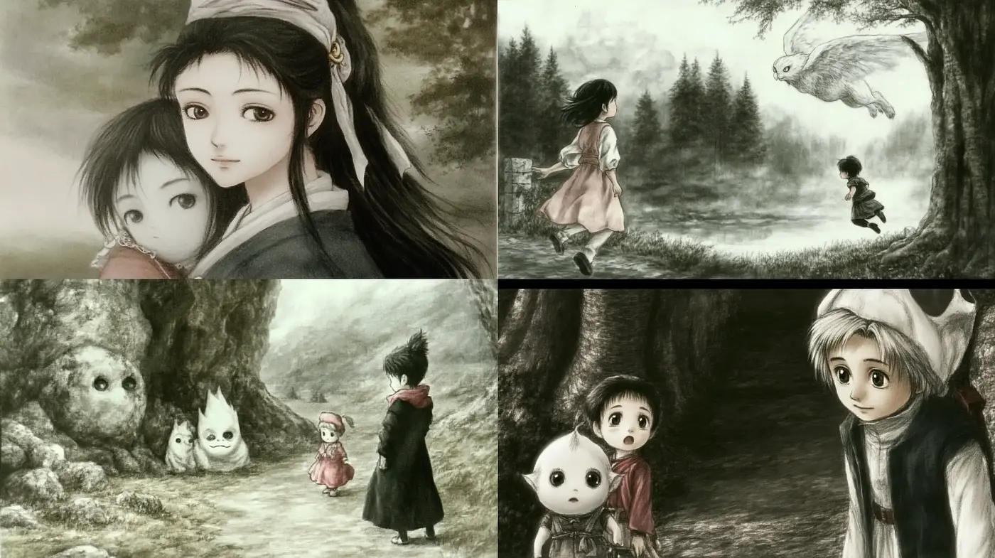 Whimsical Monochrome Storybook Illustrations - Midjourney sref style