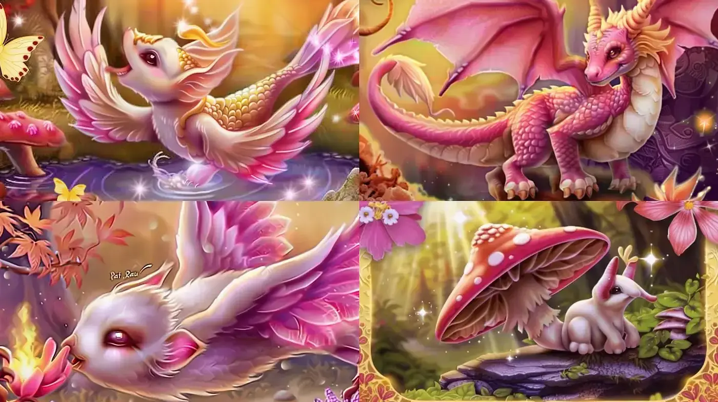 Whimsical Fantasy Creatures in Soft, Dreamlike Landscapes - Midjourney sref style
