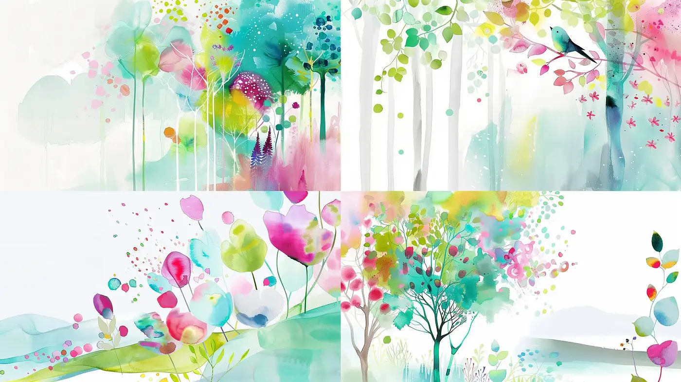 Ethereal Watercolor Botanical Dreamscape - Midjourney sref style