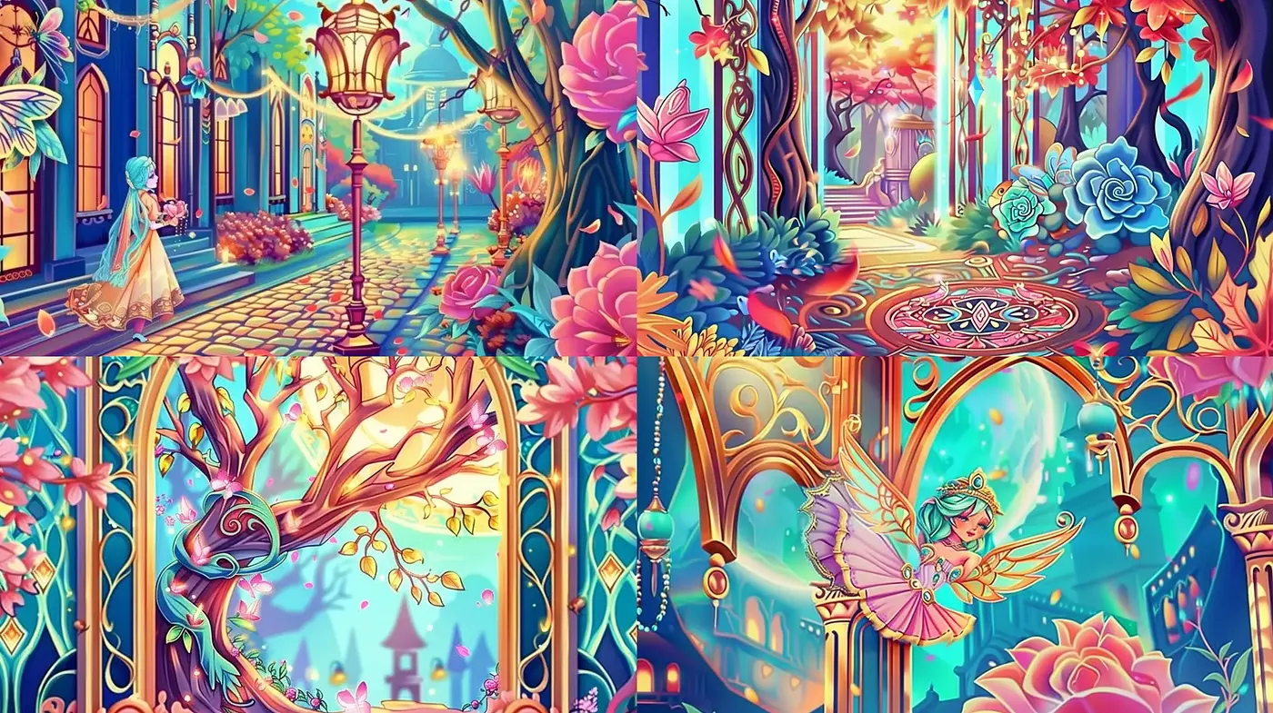 Enchanted Vibrance: A Dreamlike Fusion of Vivid Hues and Whimsical Imagery - Midjourney sref style