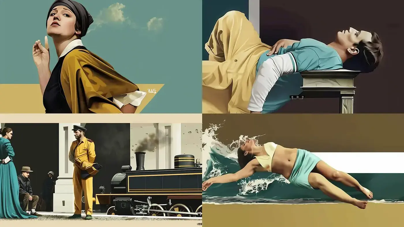 Stylized Vintage Aesthetic with Modernist Influences - Midjourney sref style