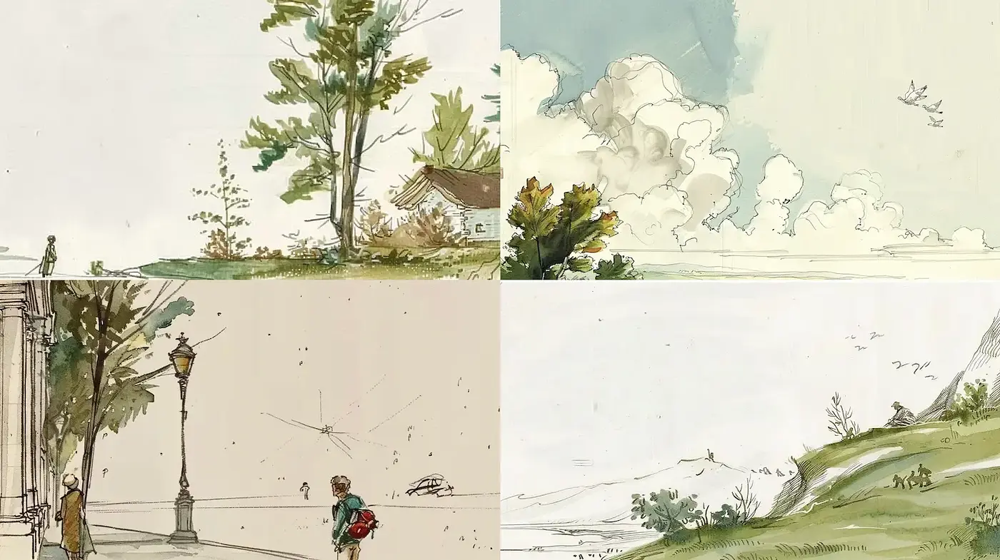 Whimsical Landscape Illustrations with a Nostalgic Touch - Midjourney sref style