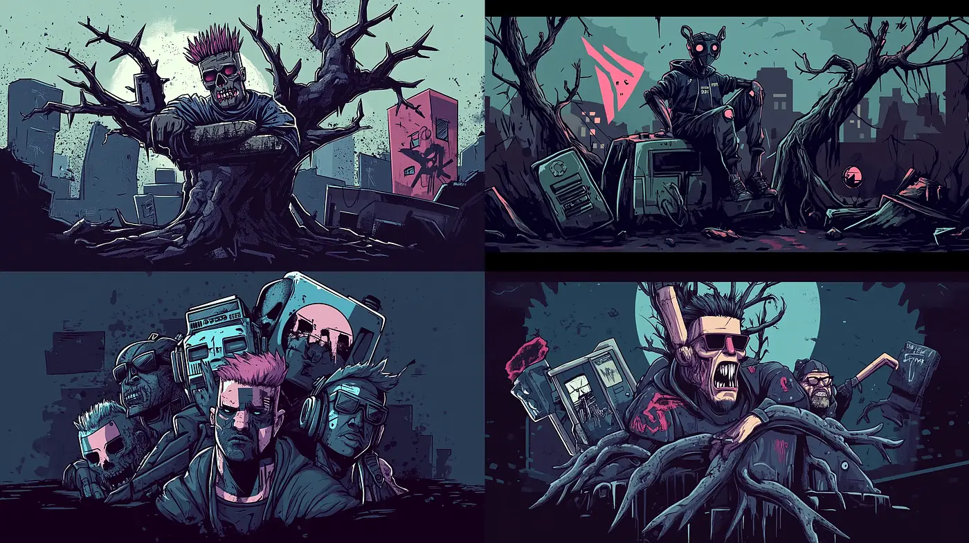 Gothic Cyberpunk Apocalypse: A Fusion of Digital and Ancient Nightmares - Midjourney sref style