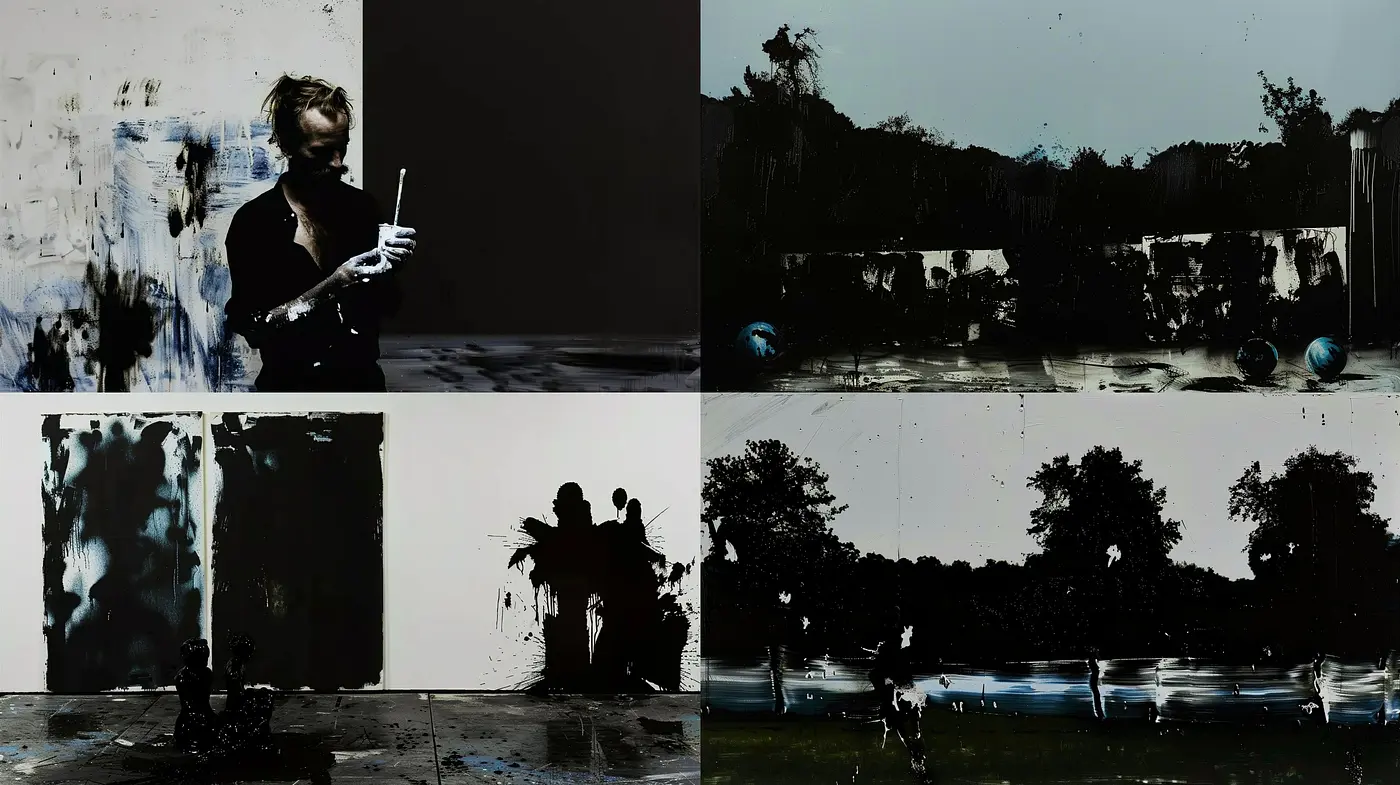 Monochrome Melancholia: A Fusion of Abstract Expressionism and Dark Atmospheric Ambiance - Midjourney sref style