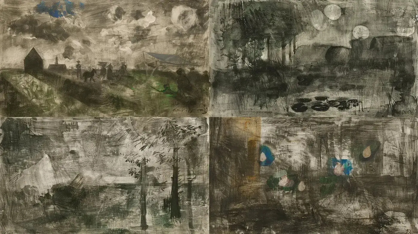 Abstracted Monochromatic Landscapes in Motion - Midjourney sref style