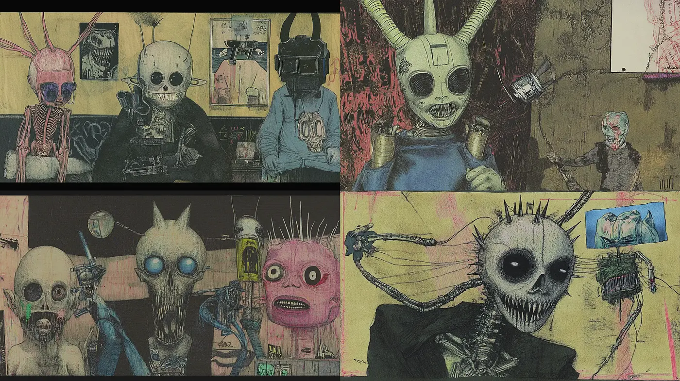Eccentric Fusion of Dystopian Surrealism and Graffiti Art - Midjourney sref style