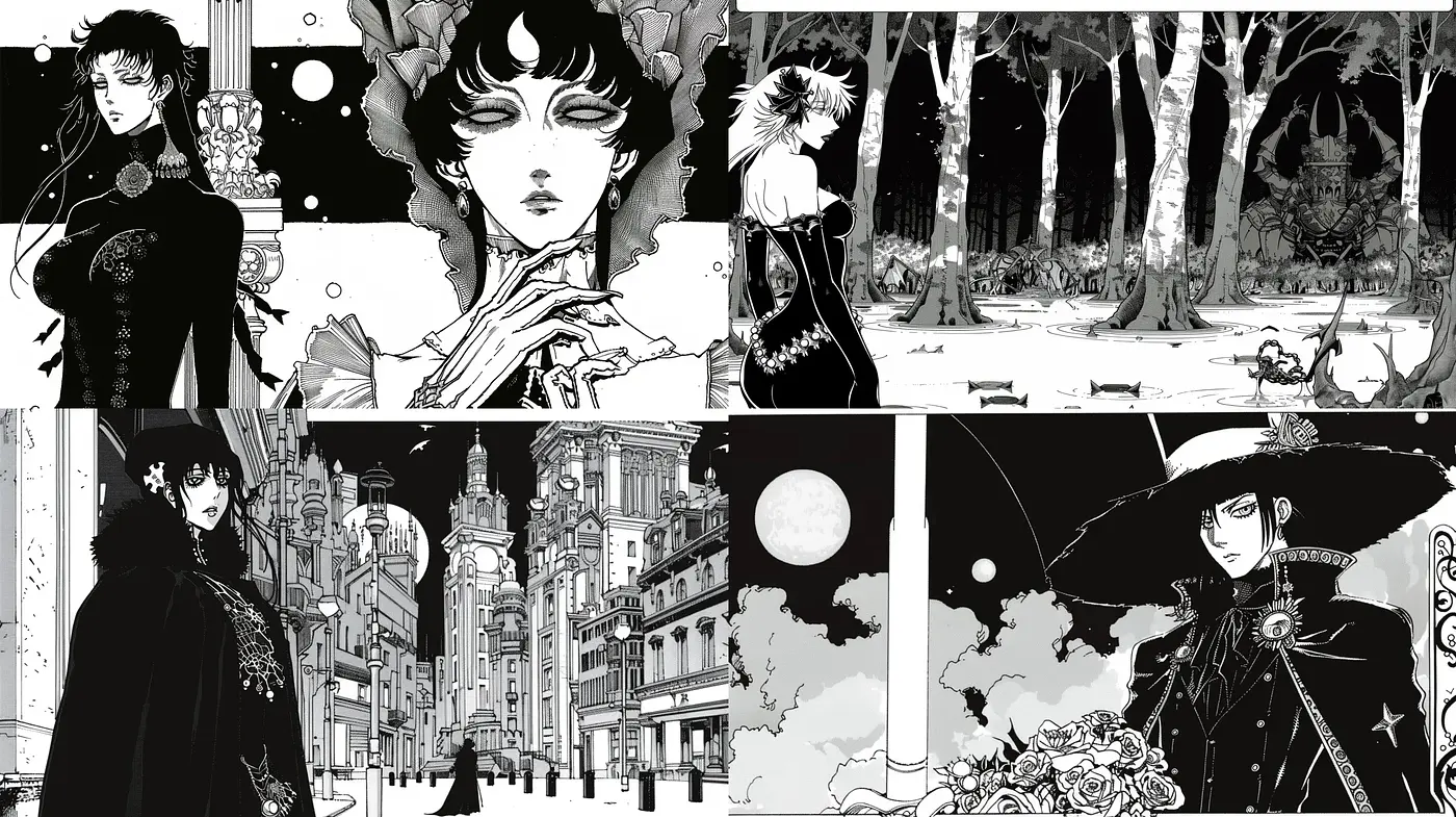 Monochromatic Manga-Inspired Noir - Midjourney sref style