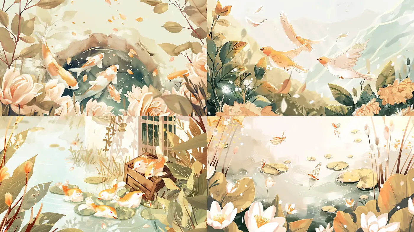 Serene Pastel Nature Tapestry - Midjourney sref style