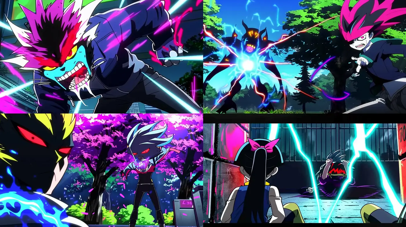 Energetic Anime Spectacle: A Dance of Vivid Hues and Dynamic Motion - Midjourney sref style