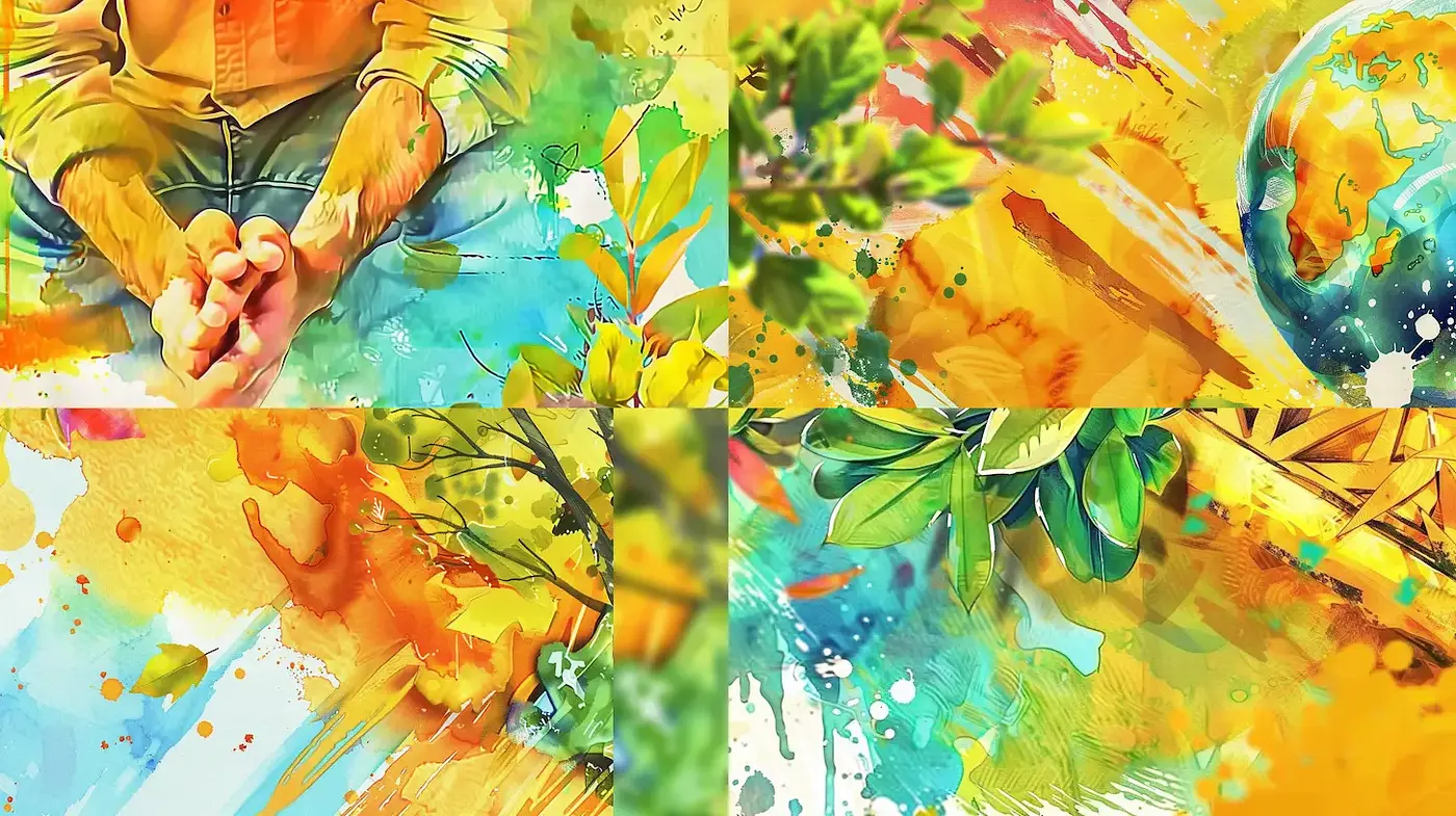 Vivid and Engaging Watercolor Exploration with Organic Themes - Midjourney sref style