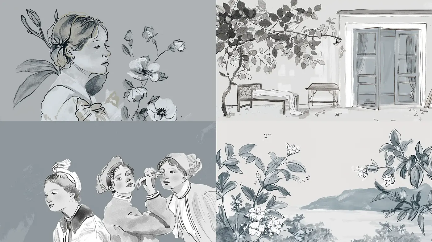 Monochrome Elegance: A Consistent Study in Grayscale Illustration - Midjourney sref style