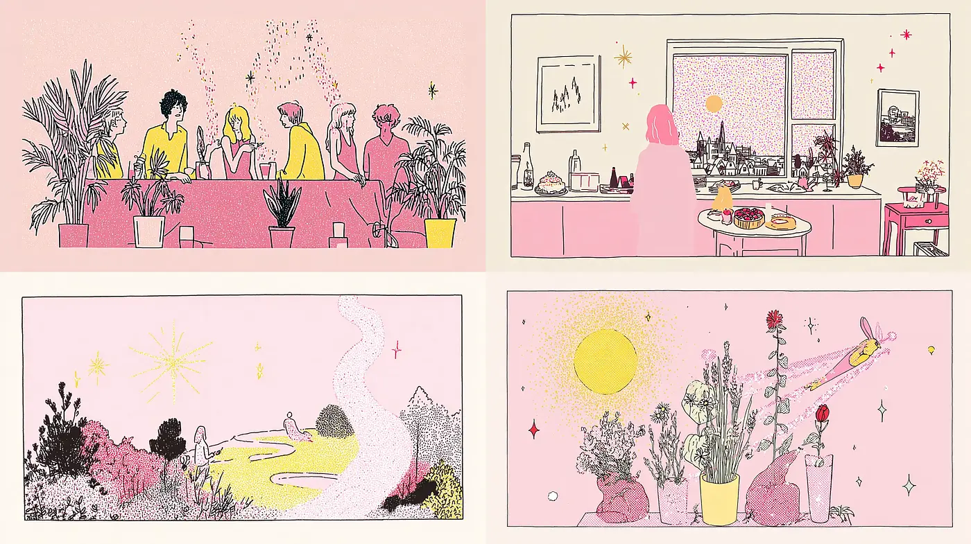 Whimsical and Playful Illustrative Style with a Soft Color Palette - Midjourney sref style
