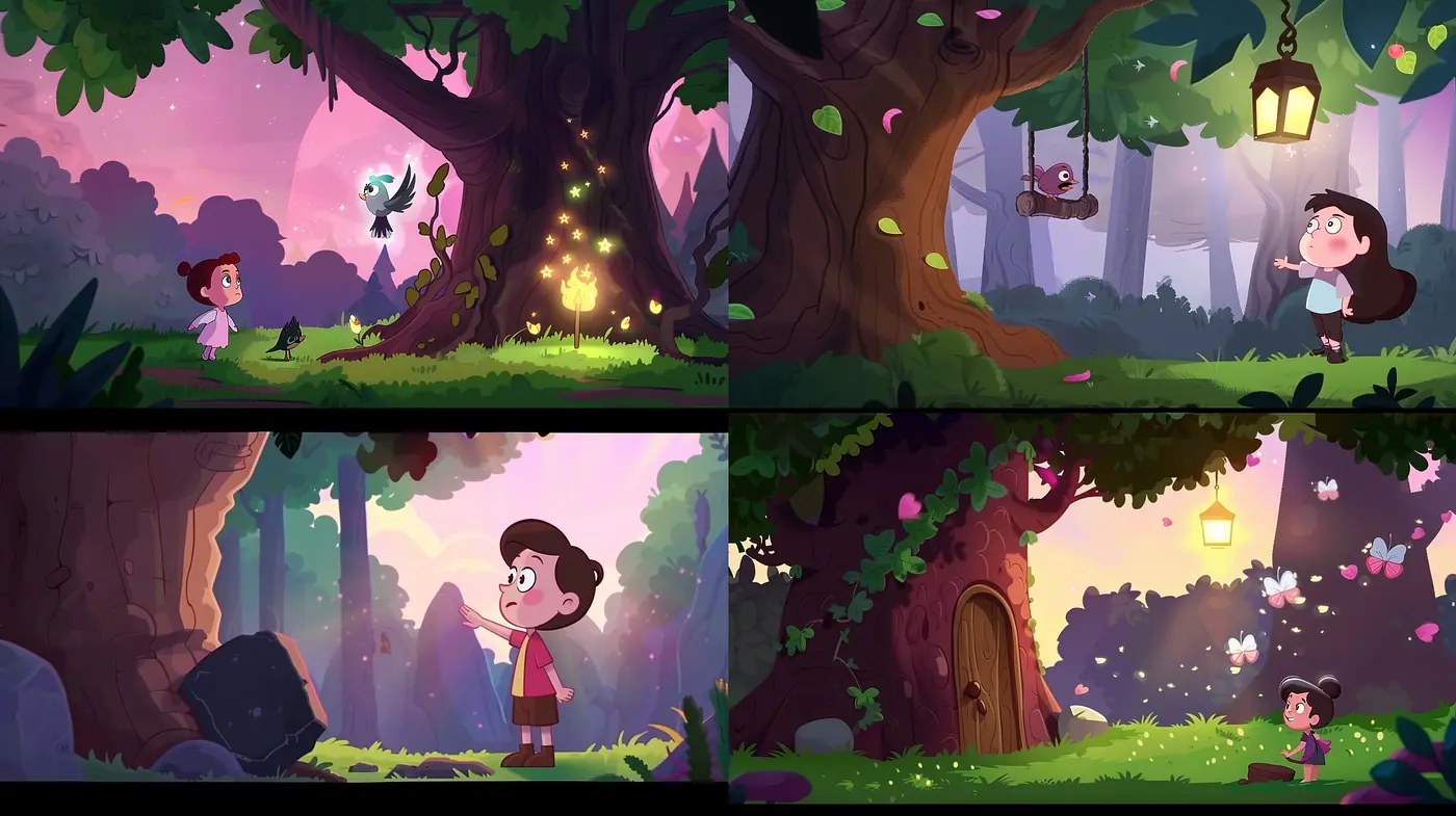 Enchanted Twilight Forest: A Whimsical Animation Style Infused with Pastel and Purple Tones - Midjourney sref style