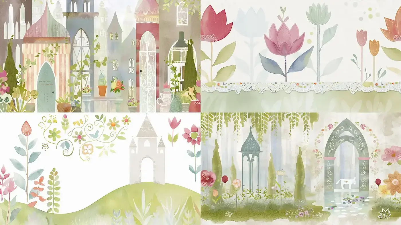 Whimsical Botanical Illustrations with a Soft Color Palette - Midjourney sref style
