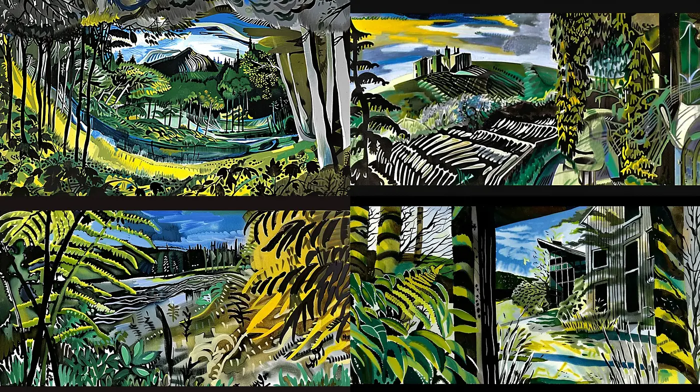 Abstracted Foliage in Expressionist Environments - Midjourney sref style