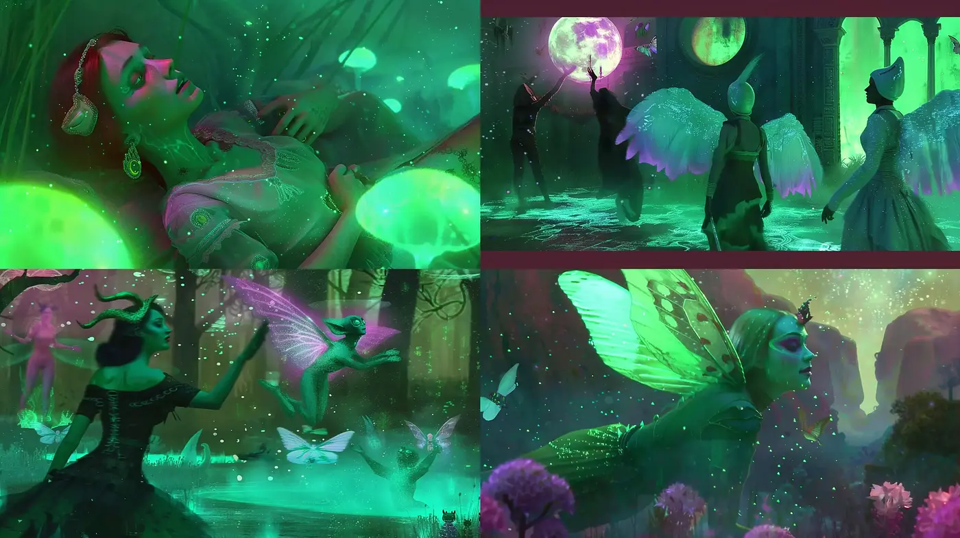 Enigmatic Neon Faerie Dreamscape - Midjourney sref style