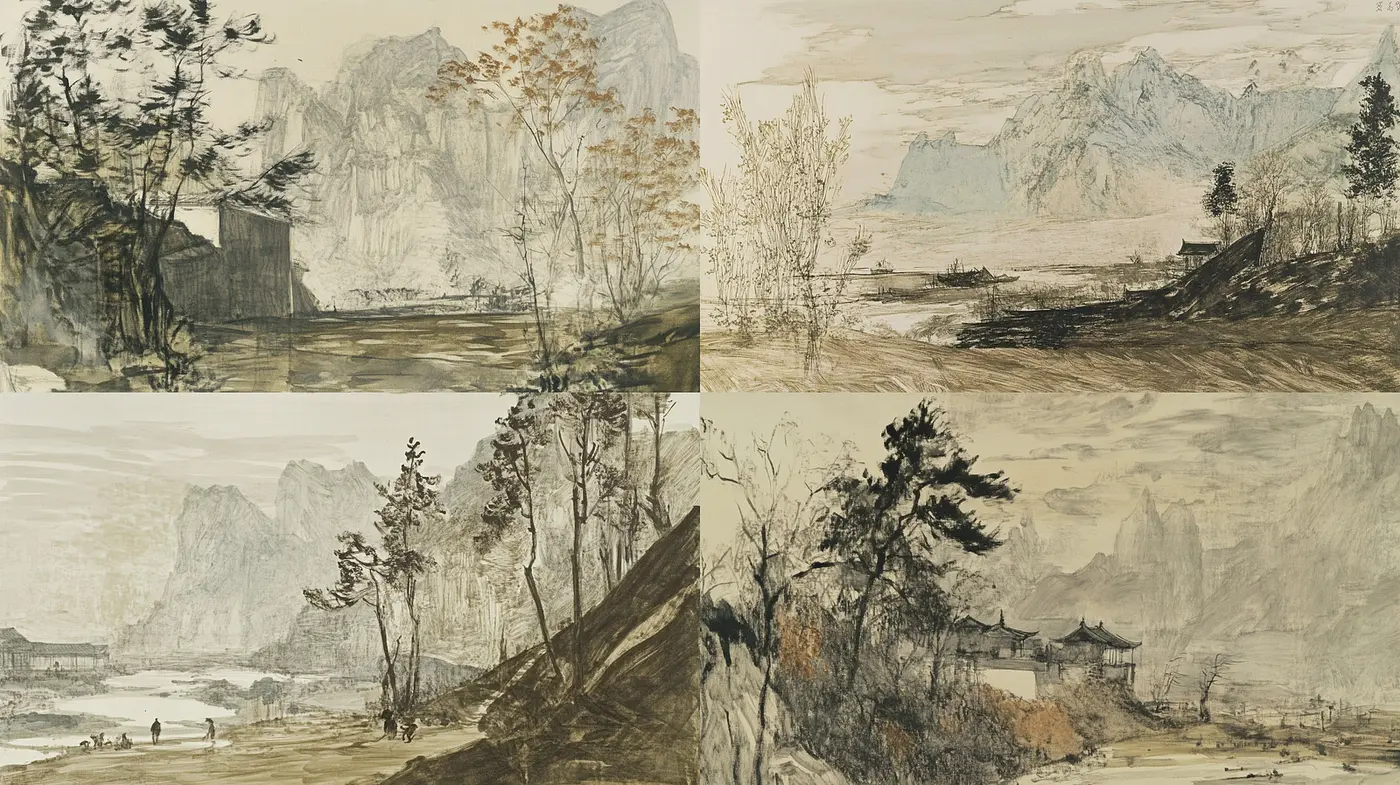 Ethereal Landscapes with a Harmonious Blend of Nature and Architecture - Midjourney sref style