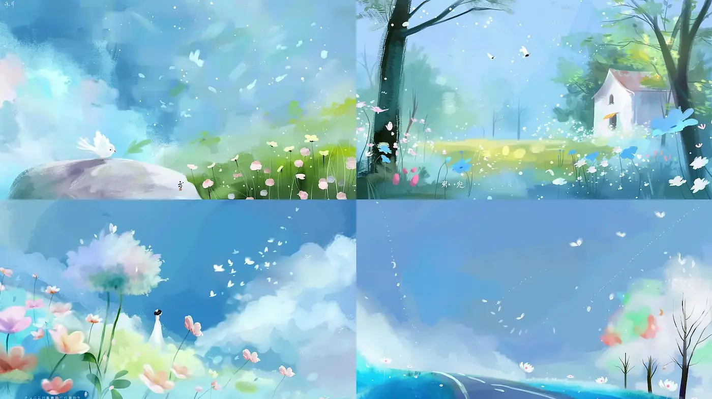 Serene and Dreamy Landscape Illustrations with a Whimsical Touch - Midjourney sref style