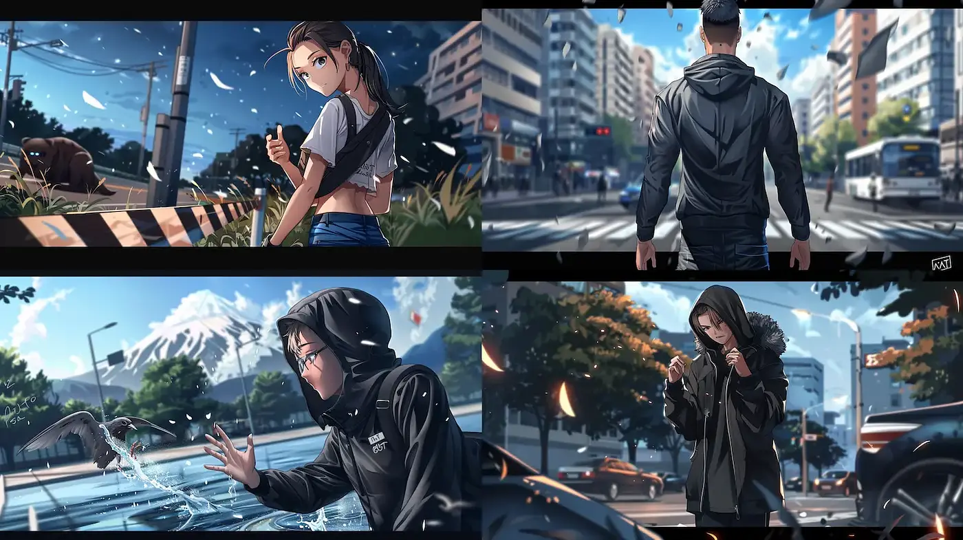 Contemporary Urban Aesthetic with Dynamic Character Interaction - Midjourney sref style