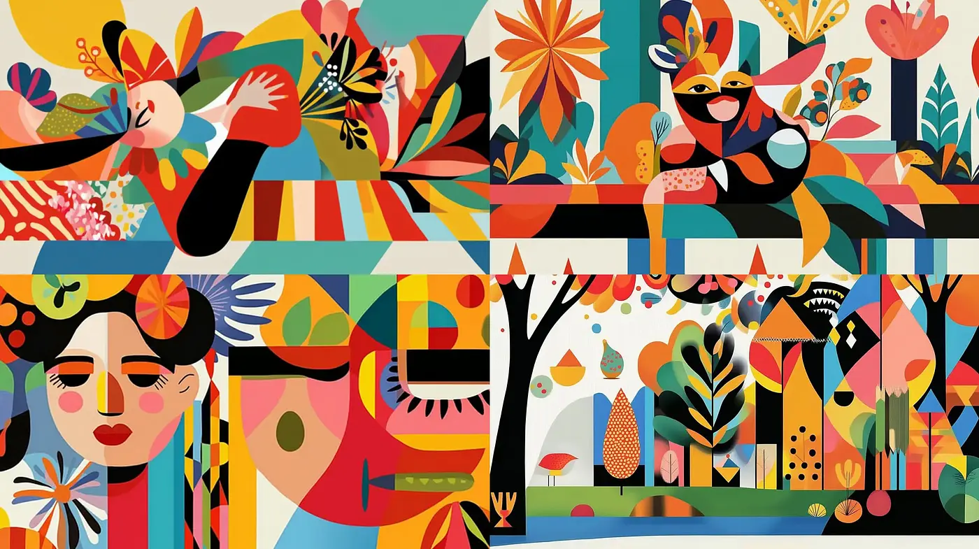 Modern Whimsical Garden: A Fusion of Bold Colors and Playful Illustration - Midjourney sref style