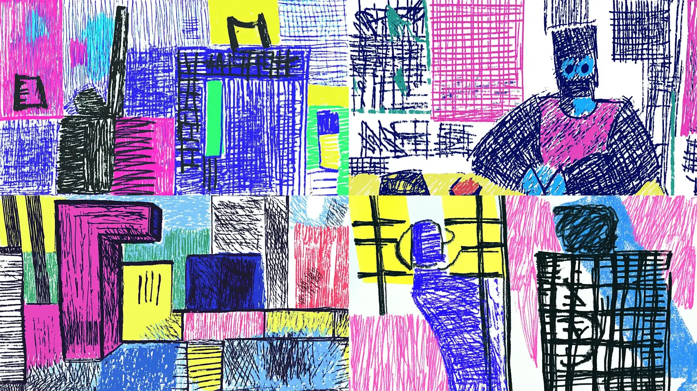 Dynamic Scribble Fusion with Vibrant Expressionist Undertones - Midjourney sref style