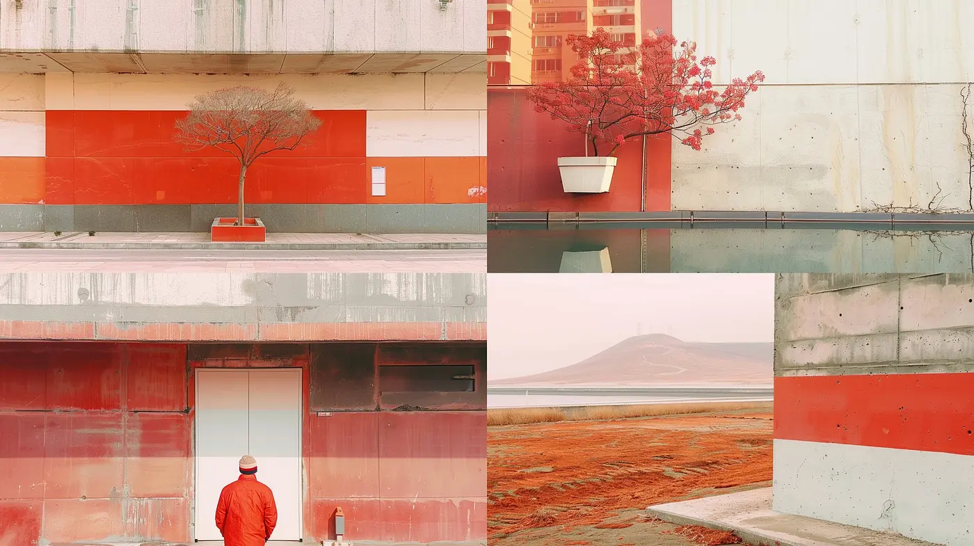 Consistent Tones of Serenity: A Study in Red and Textural Harmony - Midjourney sref style