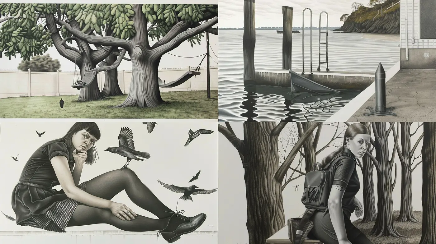 Monochromatic Serenity: A Study in Grayscale Harmony and Textural Intricacy - Midjourney sref style